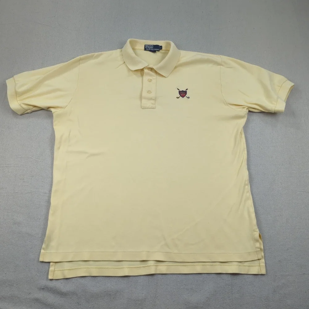 Vintage Polo Ralph Lauren Shirt Mens Large Yellow Golf Crest Made in USA